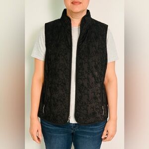 Eddie Bauer Premium Goose Down Black Floral Embroidered Vest